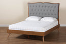 Perris Gray Fabric and Walnut Brown Queen Size Platform Bed Baxton