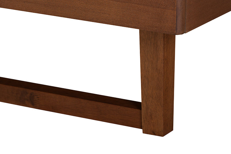 Piera Gray Fabric and Walnut Brown Queen Size Platform Bed Baxton