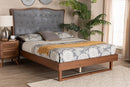 Piera Gray Fabric and Walnut Brown Queen Size Platform Bed Baxton