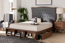 Carita Gray Fabric and Walnut Brown Queen Size Platform Storage Bed Baxton