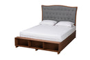 Carita Gray Fabric and Walnut Brown Queen Size Platform Storage Bed Baxton