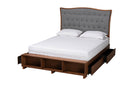 Carita Gray Fabric and Walnut Brown Queen Size Platform Storage Bed Baxton
