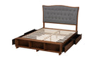 Carita Gray Fabric and Walnut Brown Queen Size Platform Storage Bed Baxton
