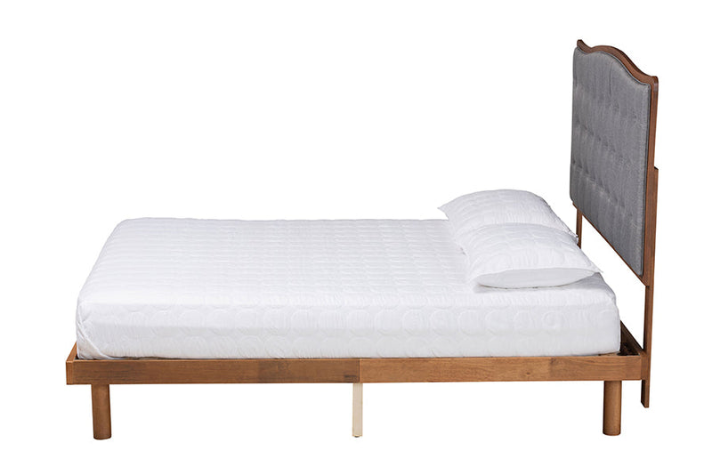 Rita Gray Fabric and Walnut Brown Queen Size Platform Bed Baxton