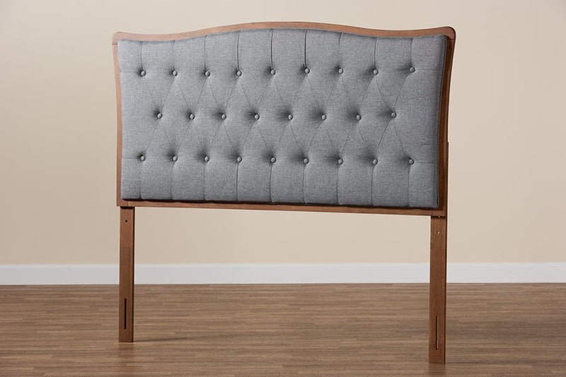 Wesley Gray Fabric and Walnut Brown Queen Size Headboard Baxton