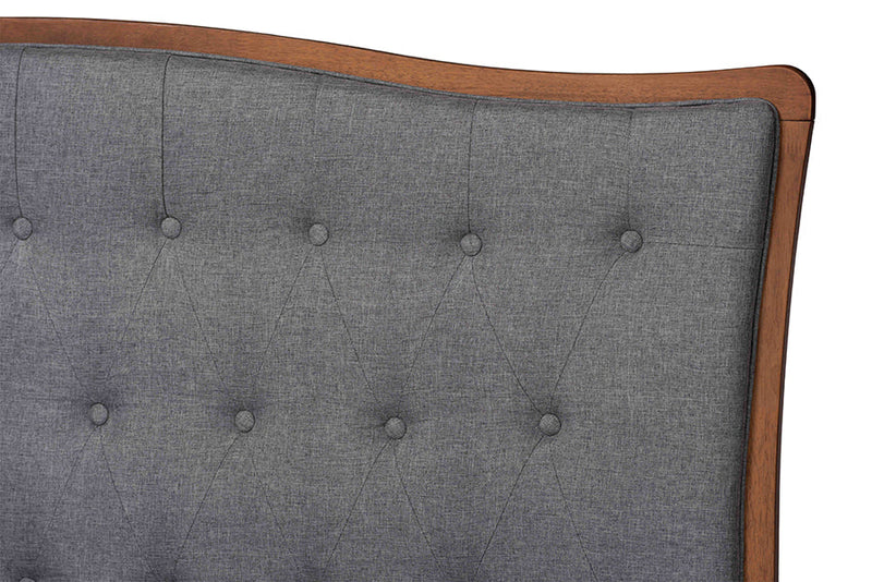 Cherese Gray Fabric and Walnut Brown Queen Size Platform Bed Baxton