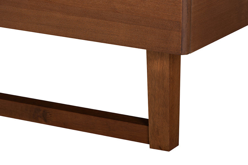 Kaka Gray Fabric and Walnut Brown Queen Size Platform bed Baxton