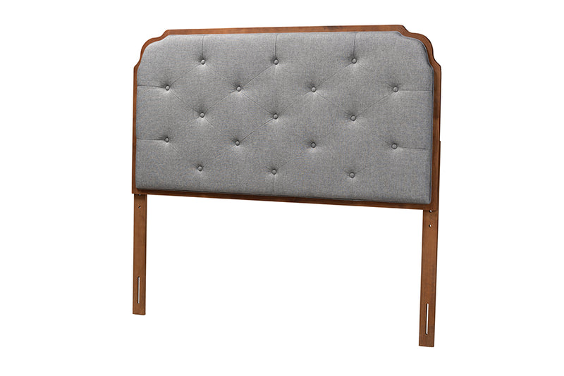 Seana Classic and Traditional Gray Fabric and Walnut Brown Finished Wood Queen Size Headboard