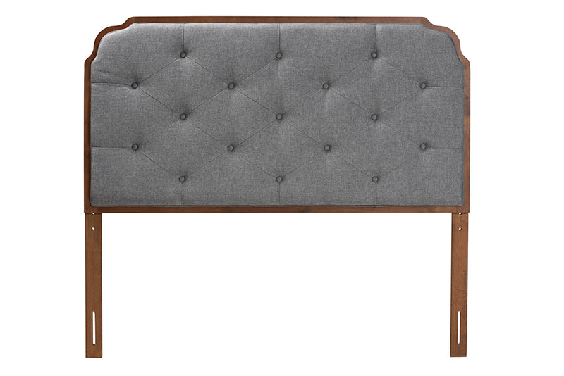 Seana Classic and Traditional Gray Fabric and Walnut Brown Finished Wood Queen Size Headboard