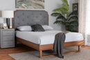 Daiwa Gray Fabric and Walnut Brown Wood Queen Size Platform Bed Baxton