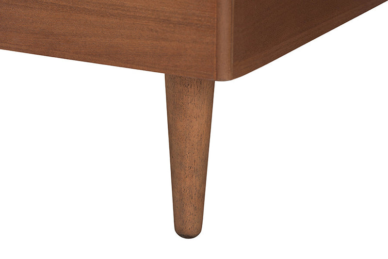 Bechet Gray Fabric and Walnut Brown Wood Queen Size Platform Bed Baxton