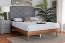 Bechet Gray Fabric and Walnut Brown Wood Queen Size Platform Bed Baxton