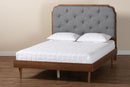 Bechet Gray Fabric and Walnut Brown Wood Queen Size Platform Bed Baxton