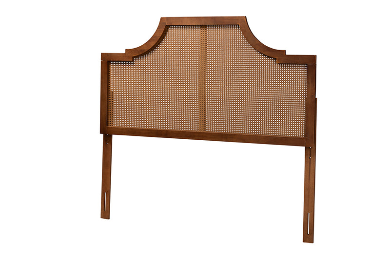 Abilene Mid-Century Modern Ash Walnut Finished Wood and Rattan King Size Headboard