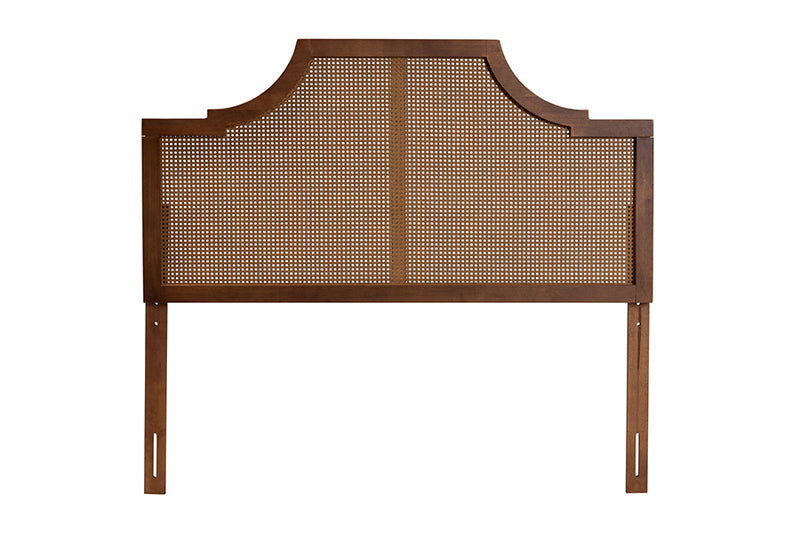 Abilene Mid-Century Modern Ash Walnut Finished Wood and Rattan King Size Headboard