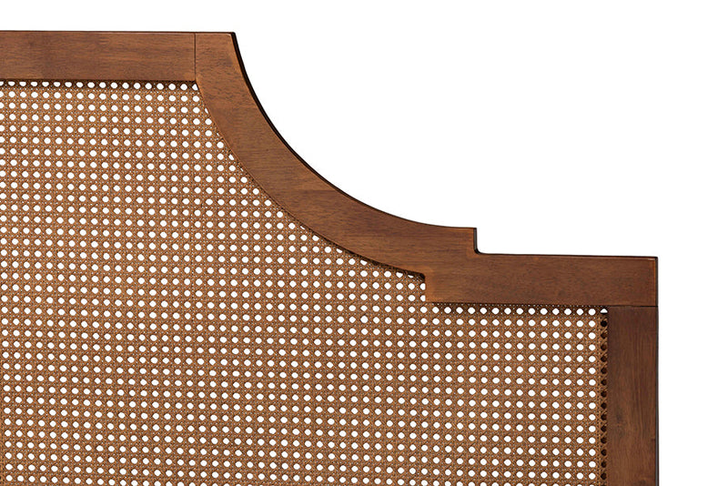 Delia Ash Walnut Woven Rattan Queen Size Bed Baxton