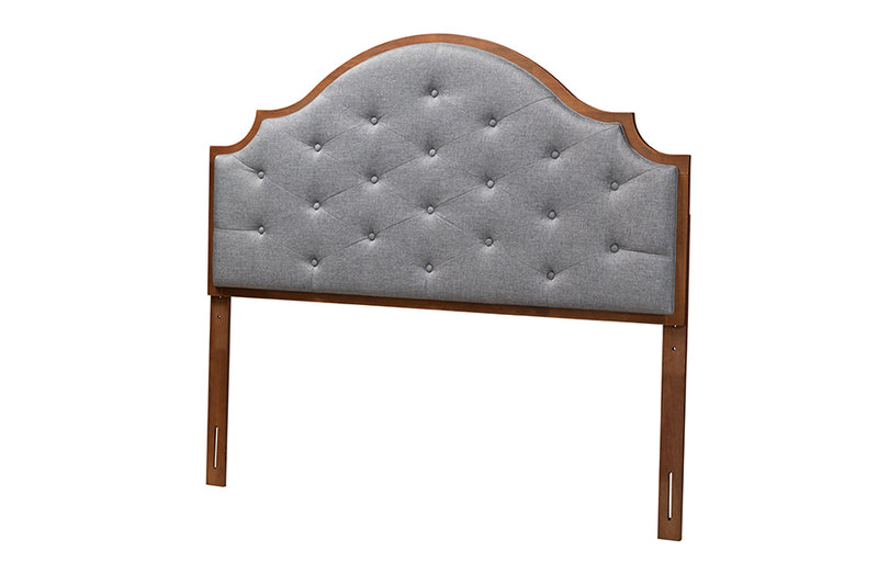 Sandra Classic and Traditional Gray Fabric and Walnut Brown Finished Wood Queen Size Headboard