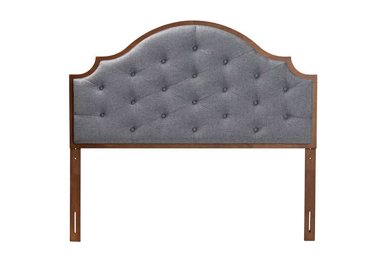 Sandra Classic and Traditional Gray Fabric and Walnut Brown Finished Wood Queen Size Headboard