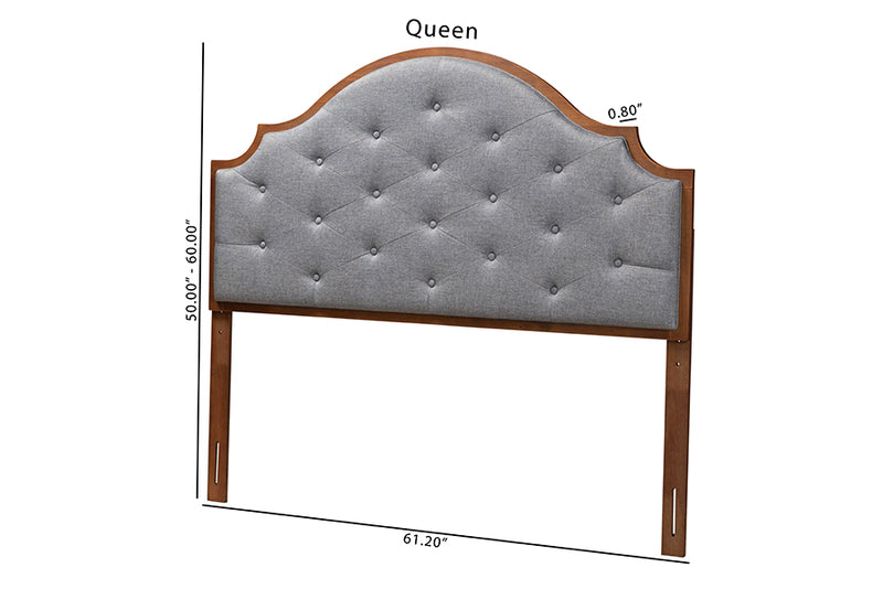 Sandra Classic and Traditional Gray Fabric and Walnut Brown Finished Wood Queen Size Headboard