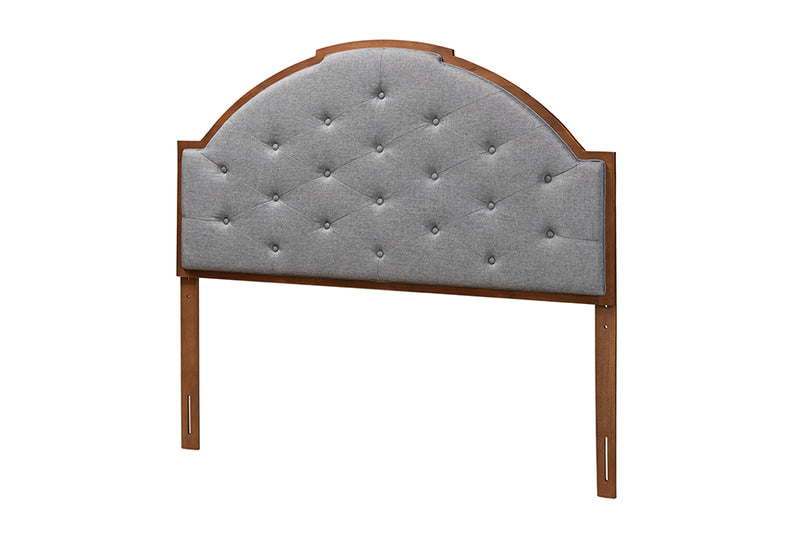 Reneau Classic and Traditional Gray Fabric and Walnut Brown Finished Wood Queen Size Headboard