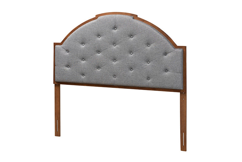 Reneau Gray Fabric and Walnut Brown Queen Size Headboard Baxton