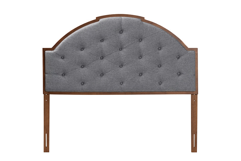 Reneau Classic and Traditional Gray Fabric and Walnut Brown Finished Wood Queen Size Headboard