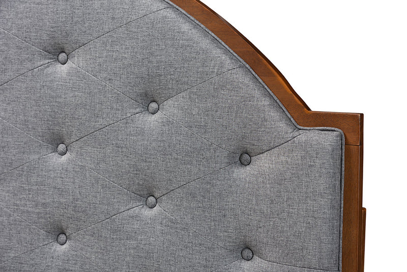 Reneau Gray Fabric and Walnut Brown Queen Size Headboard Baxton