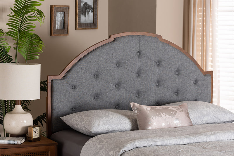 Reneau Classic and Traditional Gray Fabric and Walnut Brown Finished Wood Queen Size Headboard