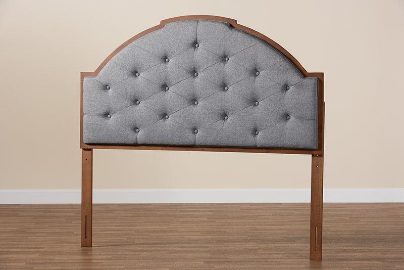 Reneau Classic and Traditional Gray Fabric and Walnut Brown Finished Wood Queen Size Headboard