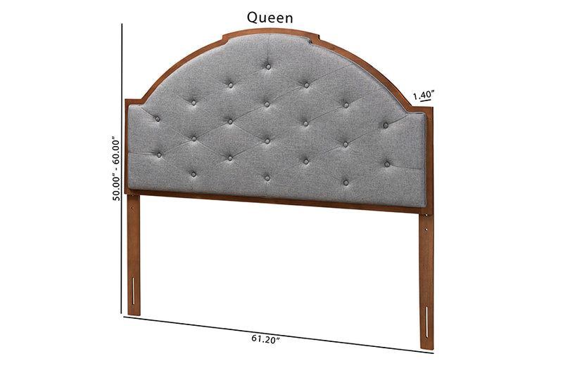 Reneau Classic and Traditional Gray Fabric and Walnut Brown Finished Wood Queen Size Headboard