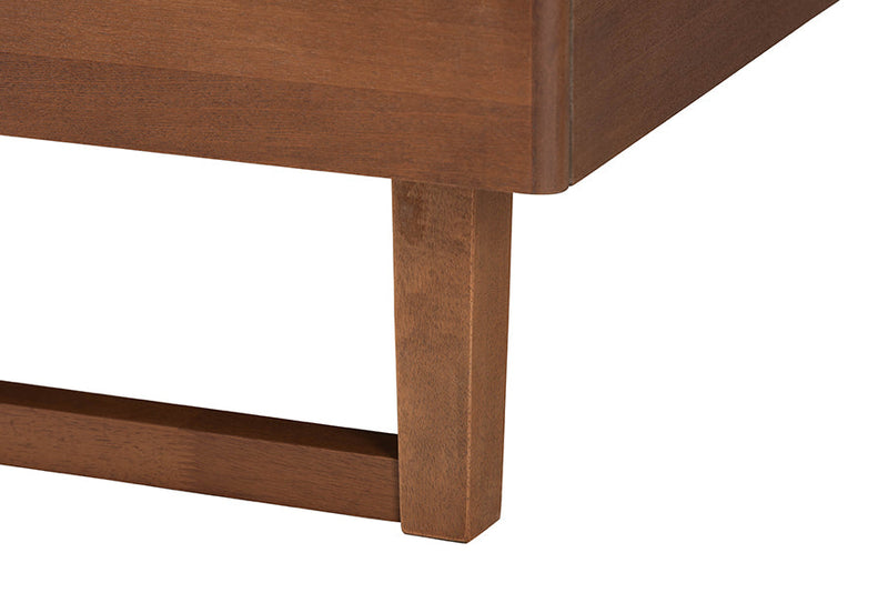 Allegra Gray Fabric and Walnut Brown Wood Queen Size Platform Bed Baxton