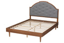 Honora Gray Fabric and Walnut Brown Wood Queen Size Platform Bed Baxton