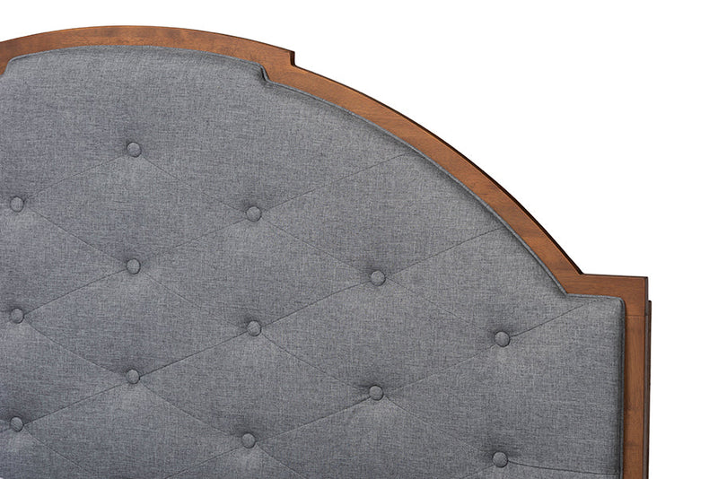 Honora Gray Fabric and Walnut Brown Wood Queen Size Platform Bed Baxton