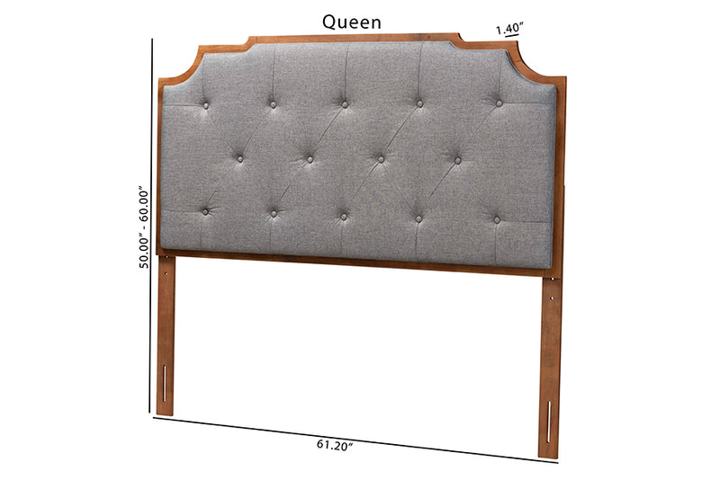 Tori Classic and Traditional Gray Fabric and Walnut Brown Finished Wood Queen Size Headboard