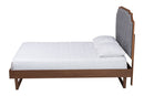 Acelynn Gray Fabric and Walnut Brown Wood Queen Size Platform Bed Baxton