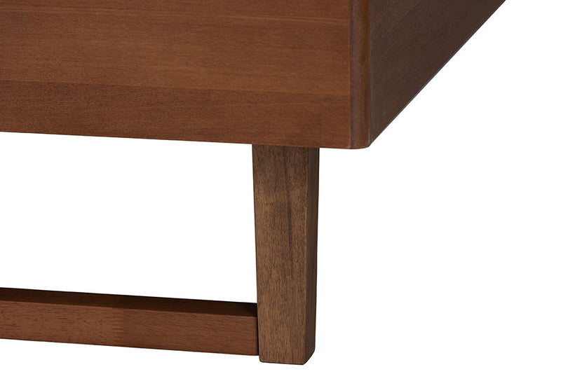 Acelynn Gray Fabric and Walnut Brown Wood Queen Size Platform Bed Baxton