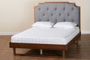 Acelynn Gray Fabric and Walnut Brown Wood Queen Size Platform Bed Baxton