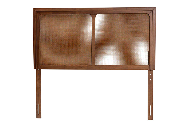 Lavali Mid-Century Modern Ash Walnut Finished Wood Queen Size Headboard w/Rattan