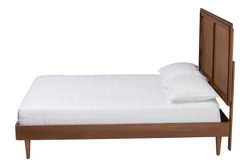 Eleni Ash Walnut Woven Rattan Queen Size Bed Baxton