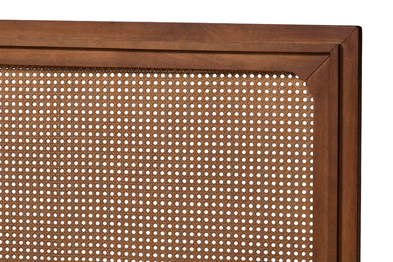 Eleni Ash Walnut Woven Rattan Queen Size Bed Baxton