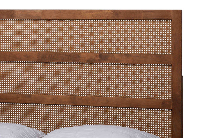 Addis Walnut Brown Queen Size Platform Bed w/Woven Rattan Baxton