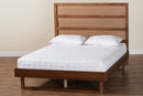 Blanchard Walnut Brown King Size Platform Bed w/Woven Rattan Baxton