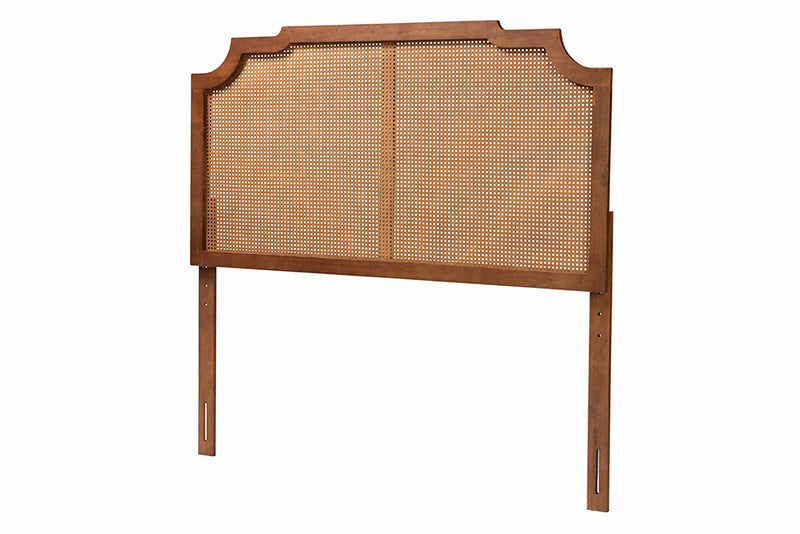 Tori Classic and Traditional Ash Walnut Finished Wood Queen Size Headboard w/Rattan