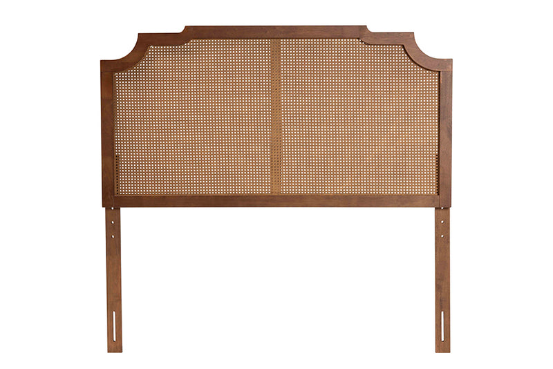 Tori Classic and Traditional Ash Walnut Finished Wood Queen Size Headboard w/Rattan