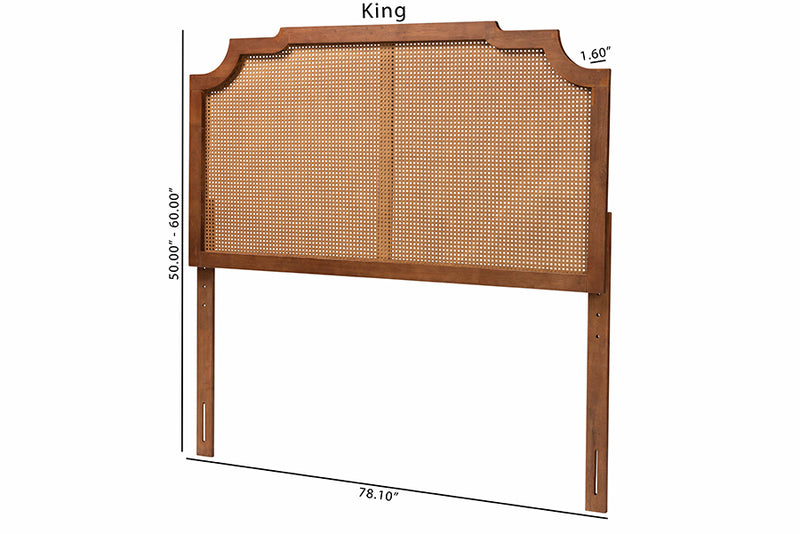 Tori Classic and Traditional Ash Walnut Finished Wood Queen Size Headboard w/Rattan