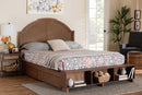 Walker Walnut Brown Wood and Rattan Queen Size Storage Bed Baxton