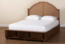 Walker Walnut Brown Wood and Rattan Queen Size Storage Bed Baxton