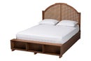 Walker Walnut Brown Wood and Rattan Queen Size Storage Bed Baxton