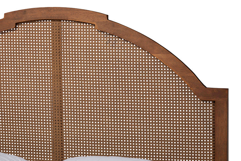 Walker Walnut Brown Wood and Rattan Queen Size Storage Bed Baxton