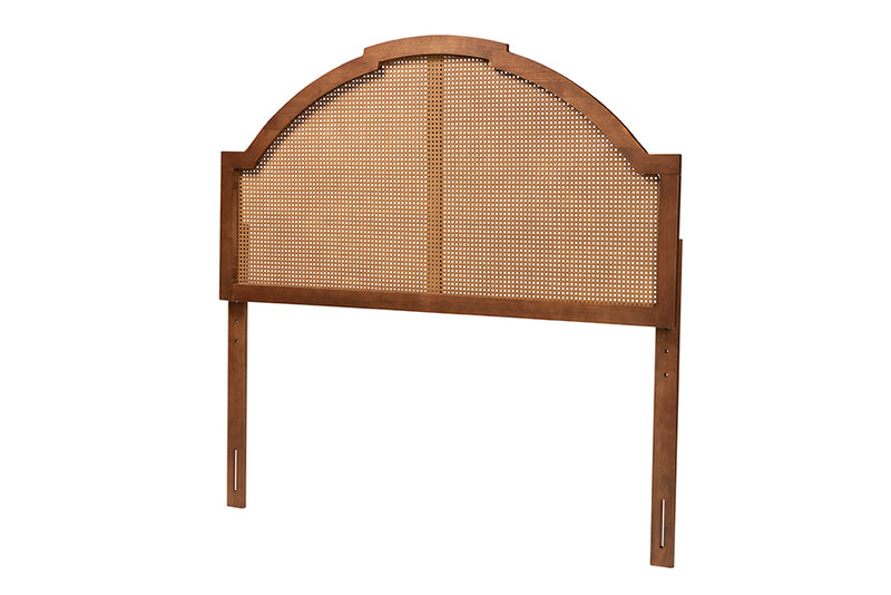 Reneau Classic and Traditional Ash Walnut Finished Wood Queen Size Headboard w/Rattan